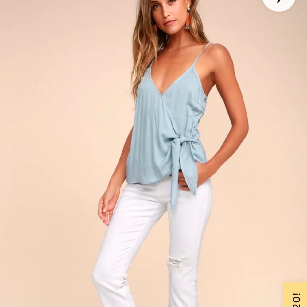 Take Note Light Blue Wrap Top